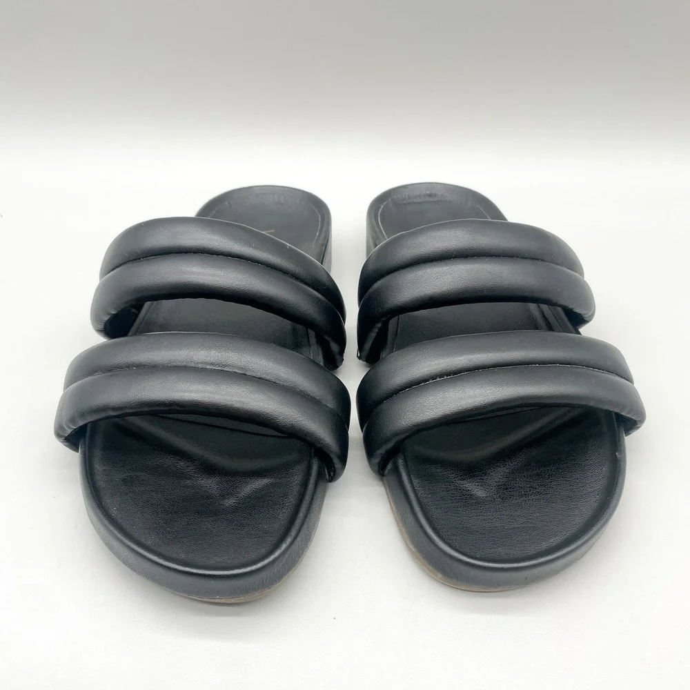 Vionic Womens 10 Mayla Slide Sandals Black Padded Leather Two Strap Orthotic